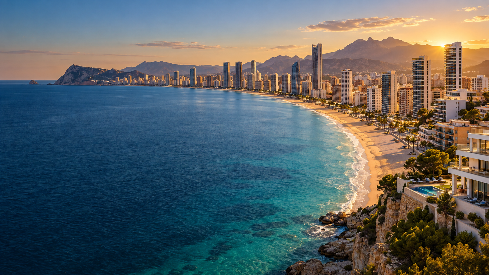 Побережье Benidorm и Средиземное море